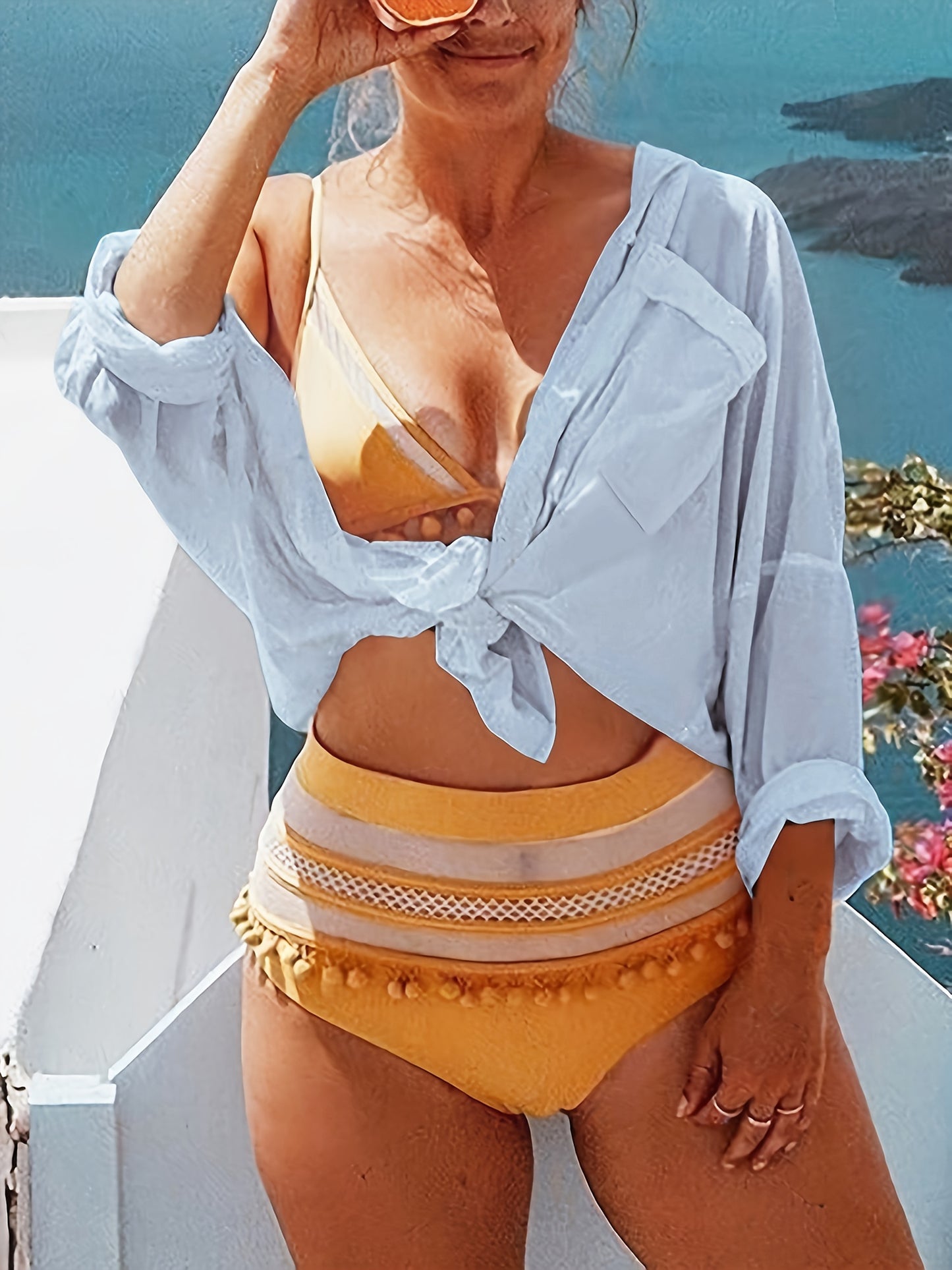 "Santorini Breeze" sheer cover-up