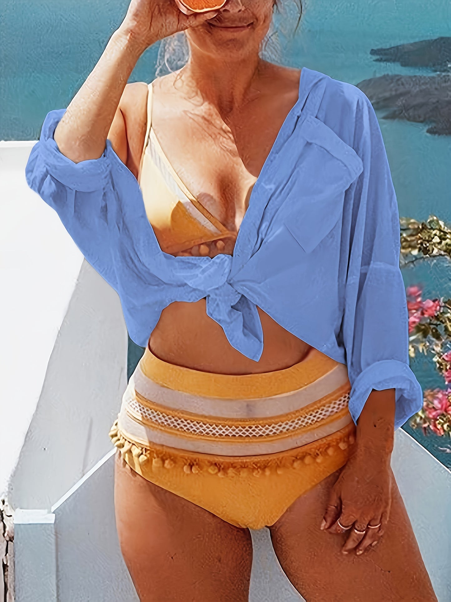 "Santorini Breeze" sheer cover-up