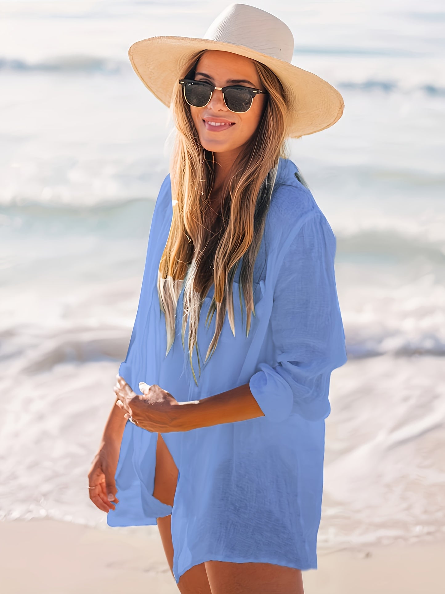 "Santorini Breeze" sheer cover-up