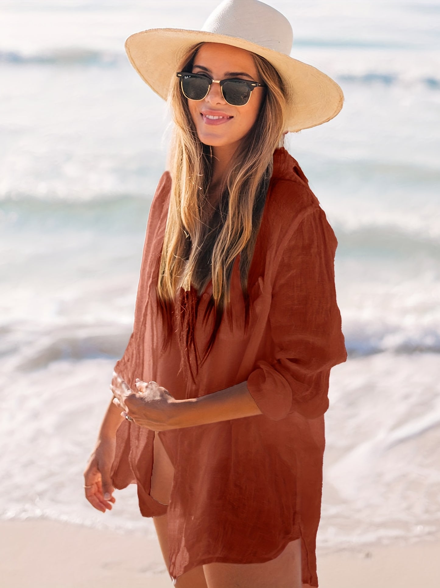 "Santorini Breeze" sheer cover-up