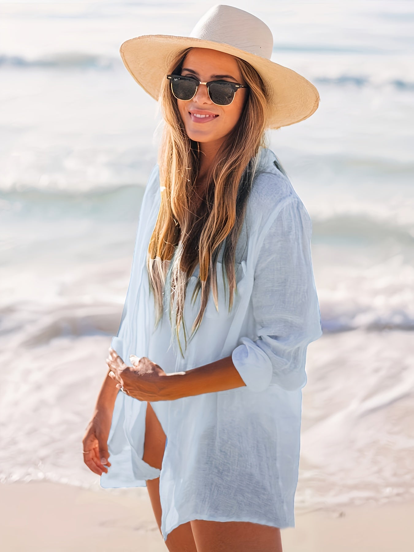 "Santorini Breeze" sheer cover-up